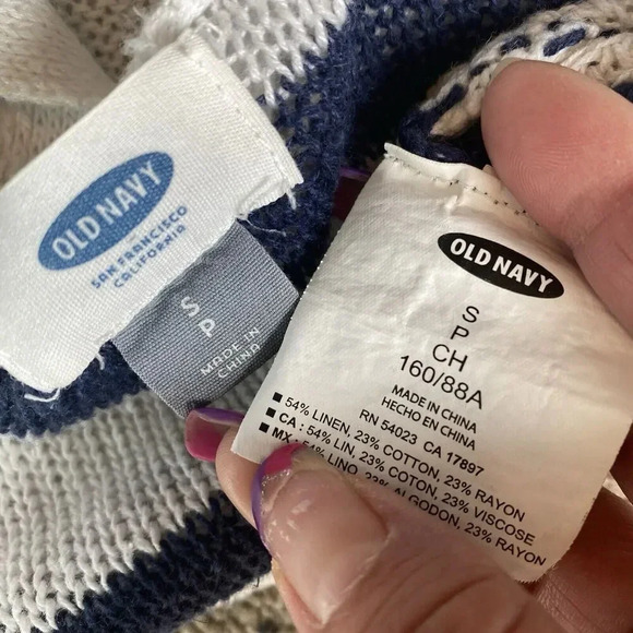 OldNavy Lose Knit Long Sleeve Cardigan Sweater Lady Sz Sp White Navy Linen Blend - Picture 4 of 9